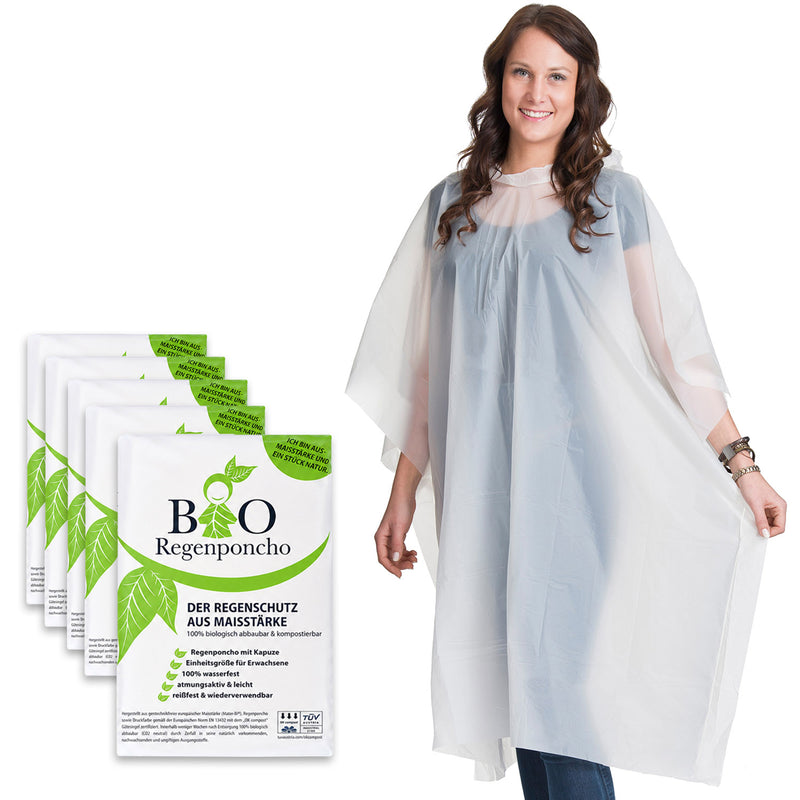 Bio Regenponcho · 5 Stück · 100% Biologisch abbaubar-zoom-