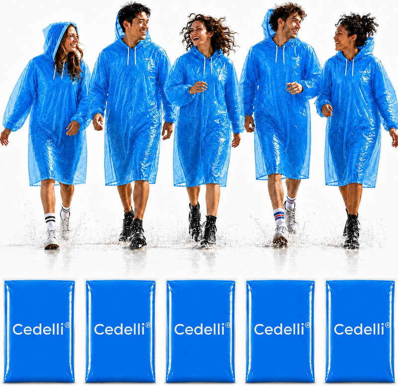 Cedelli® 5 Einweg Regenponchos | BLAU | Festivals, Karneval, Outdoor - extra robust!-zoom-