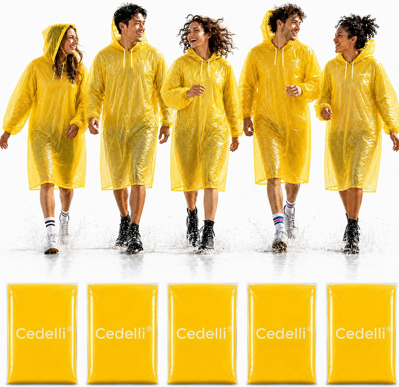 Cedelli® 5 Einweg Regenponchos | GELB | Festivals, Karneval, Outdoor - extra robust!-zoom-1
