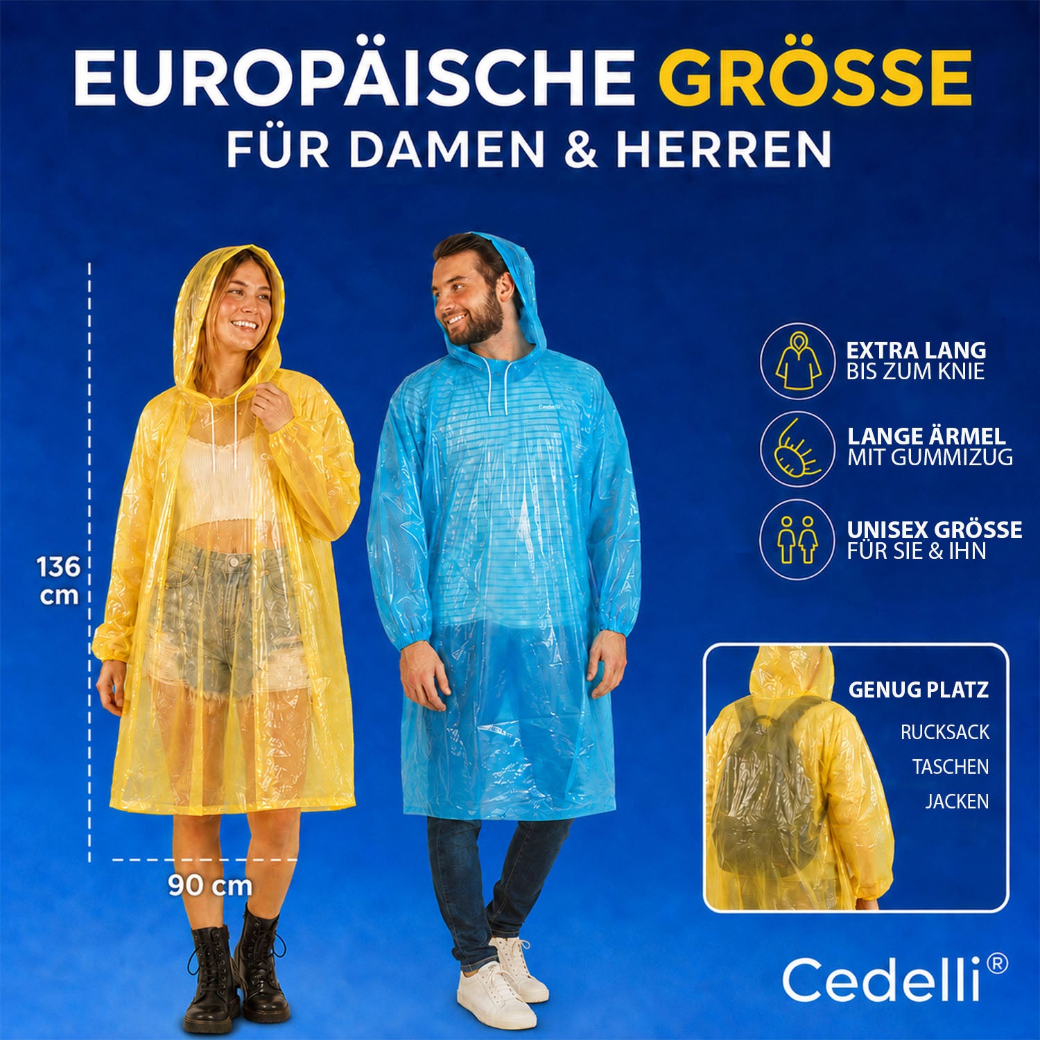 Cedelli® 5 Einweg Regenponchos | Festivals, Karneval, Outdoor - extra robust!-zoom-5