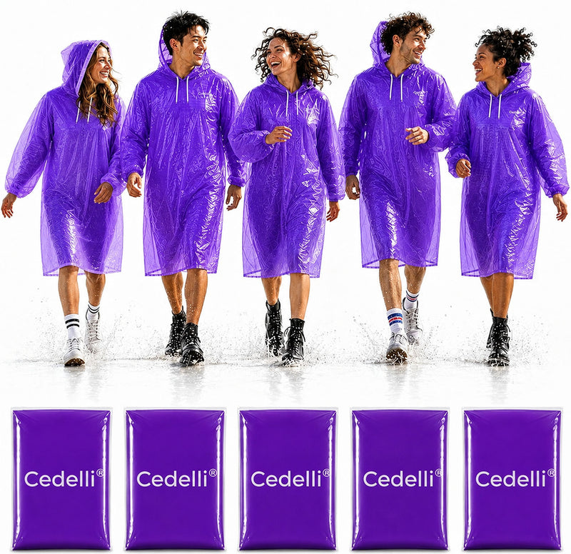 Cedelli® 5 Einweg Regenponchos | LILA | Festivals, Karneval, Outdoor - extra robust!-zoom-