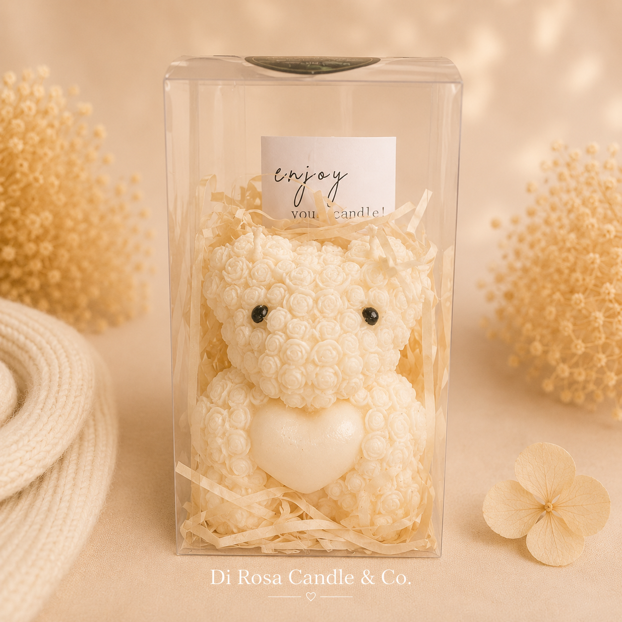 Teddy Heart Candle Medium